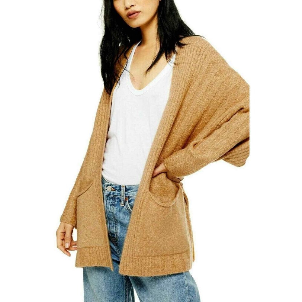 Topshop Camel Long Cardigan Sweater Size 12 New